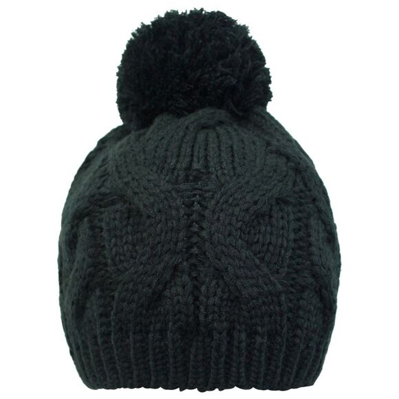 Black Cable Knit Beanie Cap With Pom Pom - Picture 1 of 6